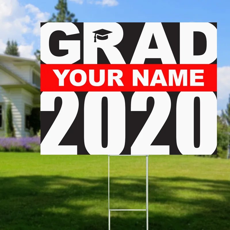 Grad Yard Sign Red Name - DELIVERED