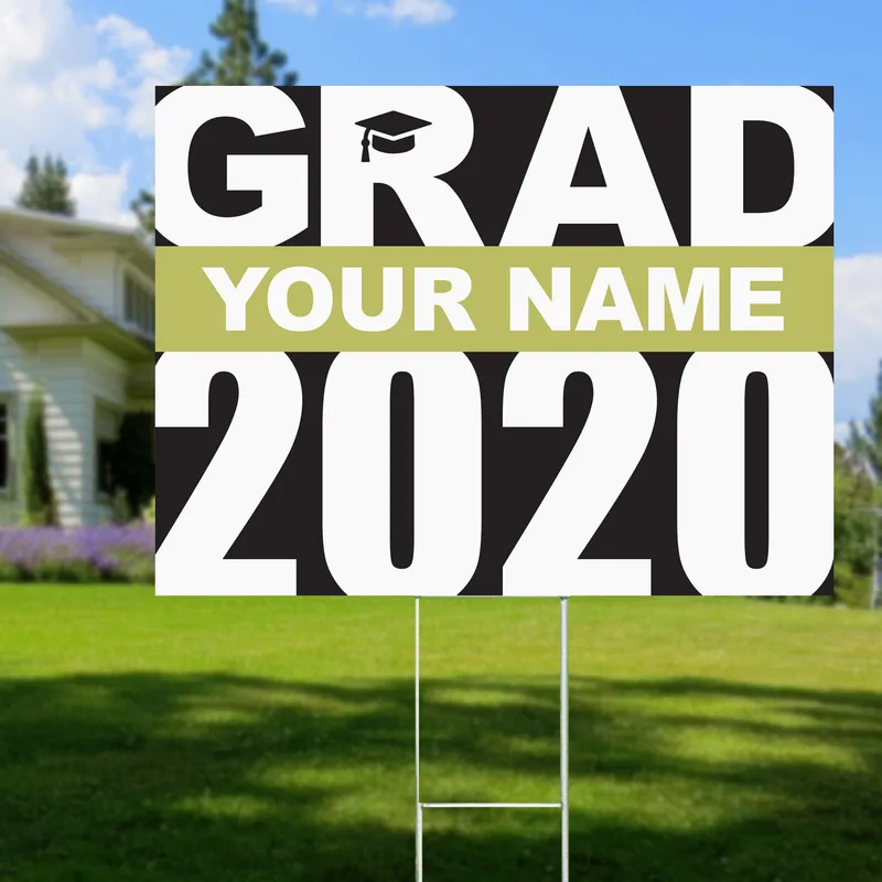 Grad Yard Sign Gold Name - DELIVERED