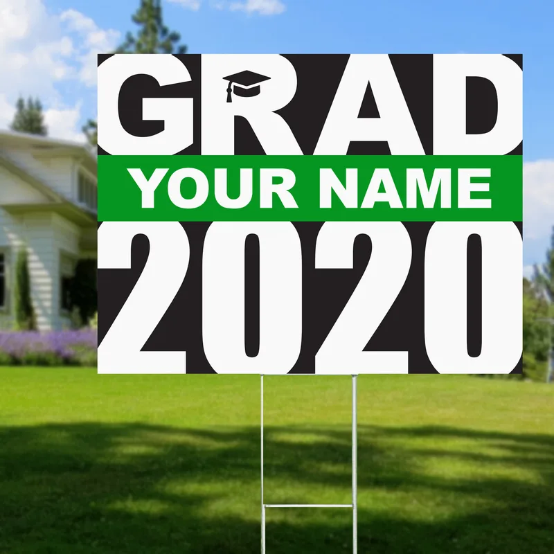 Grad Yard Sign Green Name - DELIVERED
