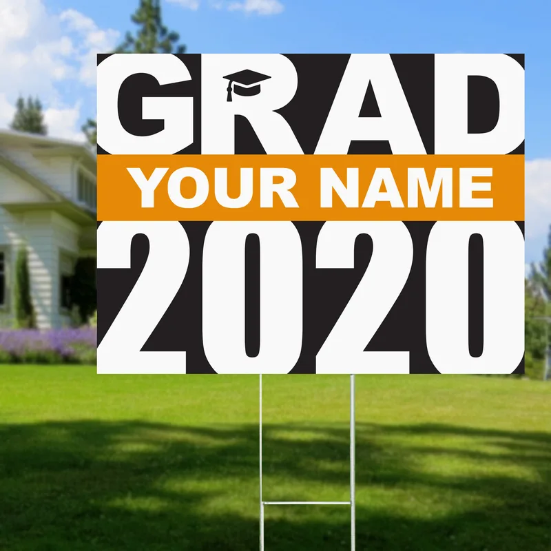 Grad Yard Sign Orange Name - DELIVERED